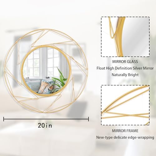 JJUUYOU 20 Inch Round Wall Mirror with Metal Frame