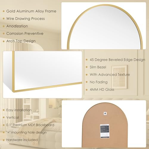 20 x 30 Gold Arched Mirror for Bathroom and Living Room
