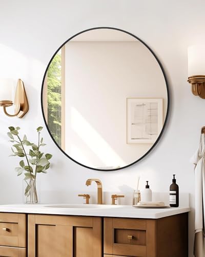 IDEALHOUSE 24 Inch Black Round Mirror