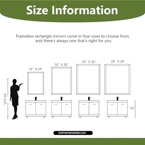FARMER Frameless Rectangle Mirror 40x30 Inch 1 Bevel Edge