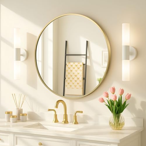 MZON 18-Inch Round Gold Wall Mirror with Tempered Glass