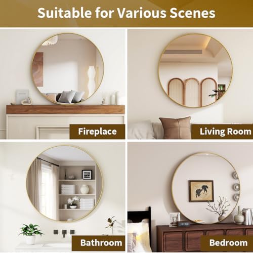 VETROVUE 20 Inch Gold Round Mirror with Metal Frame