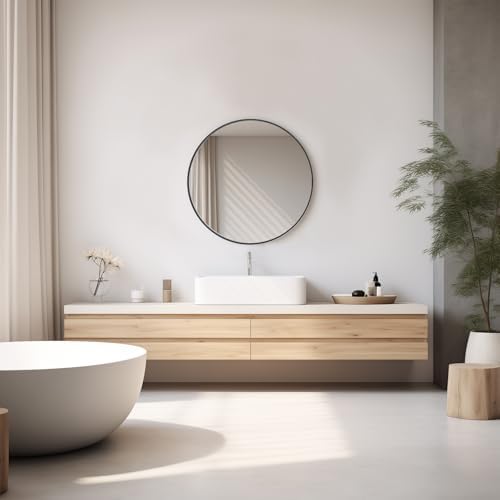 Zibbizo 20-Inch Round Black Wall Mirror for Bathroom Vanity