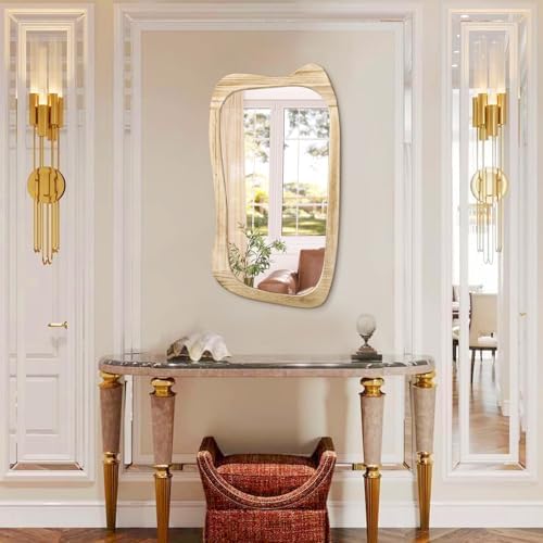 AAZZKANG Asymmetrical Wall Mirror 28x16 Rustic Design