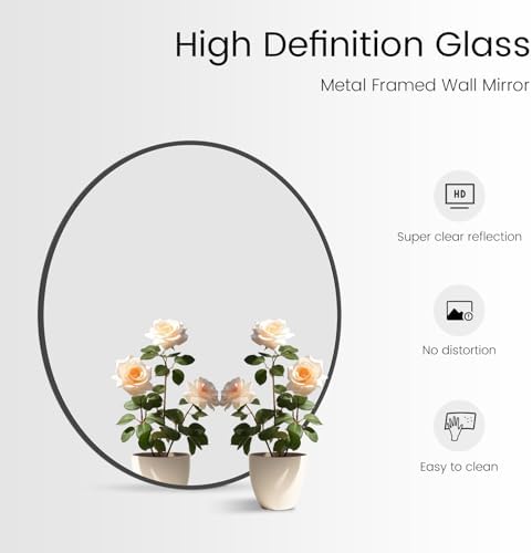 WallBeyond 24 Inch Black Round Wall Mirror with Metal Frame