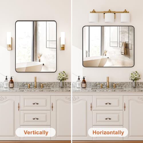 22x30 Inch Black Metal Bathroom Mirror with Round Corners