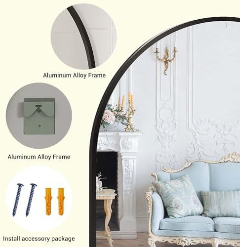 IDEALHOUSE Arched Wall Mirror 30x40 Black Metal Frame Vanity Mirror