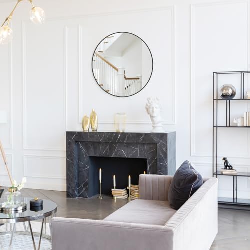 WallBeyond 24 Inch Black Round Wall Mirror with Metal Frame