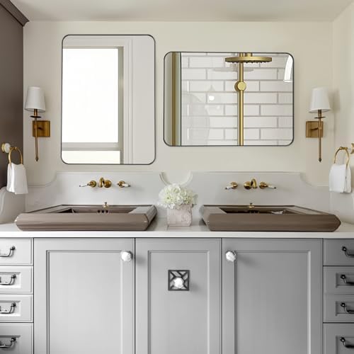 40x30 Inch Brushed Black Bathroom Mirror with Round Corners