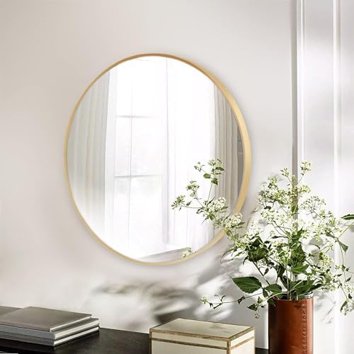 SNUGACE 24 Gold Framed Round Wall Vanity Mirror