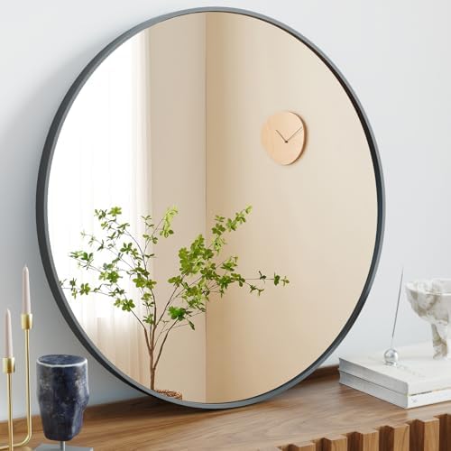 Zibbizo 20-Inch Round Black Wall Mirror for Bathroom Vanity