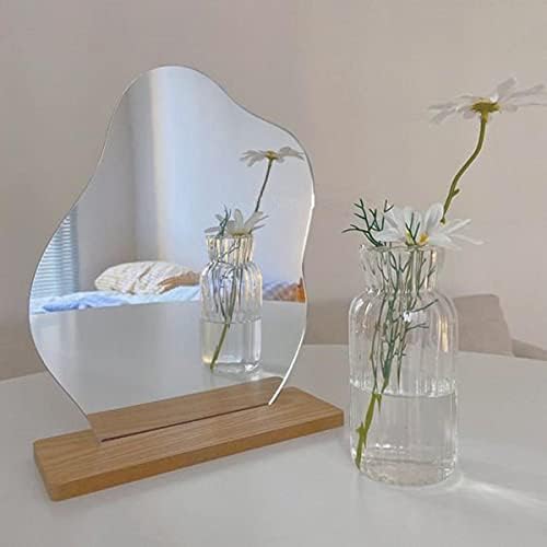 Irregular Wavy Acrylic Mirror with Wooden Stand Cloud Shape White