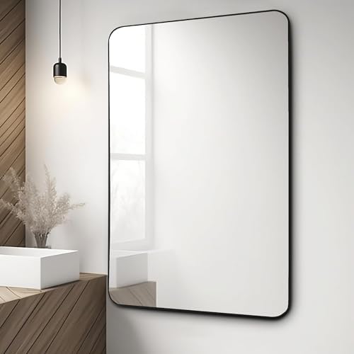 Black Rectangle 30x40 Inch Wall Mirror with Wood Frame