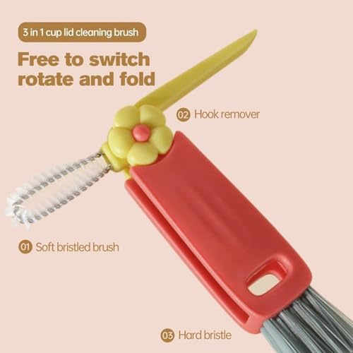3PCS 3 in 1 Cup Lid Cleaning Brush Set Pink 1