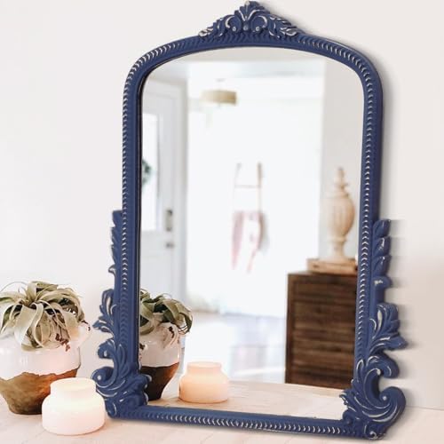 Arched Wooden Hanging Mirror Baroque Frame