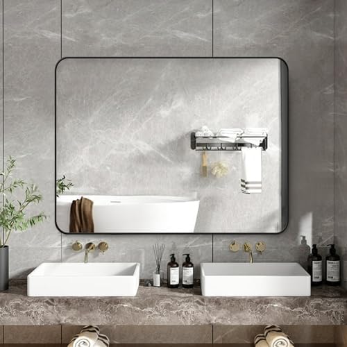 Black Rectangle 30x40 Inch Wall Mirror with Wood Frame