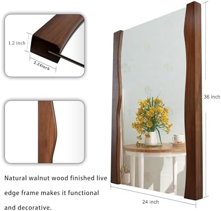 Tanmicoshomy Irregular Rectangle Wood Wall Mirror with Live Edge Frame 1