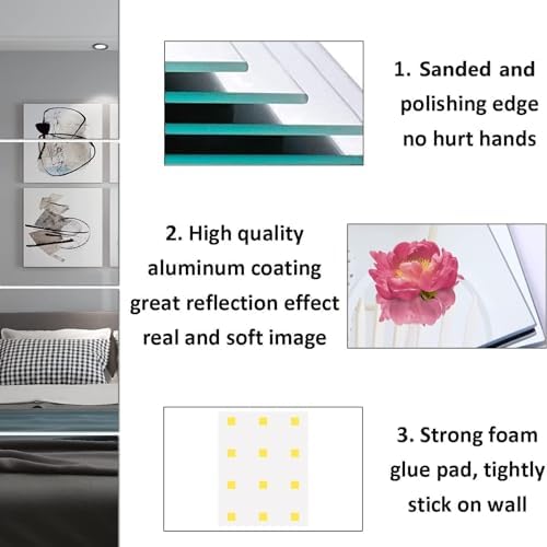 QEEYON 16 x 12 Wall Mirror Tiles Self Adhesive