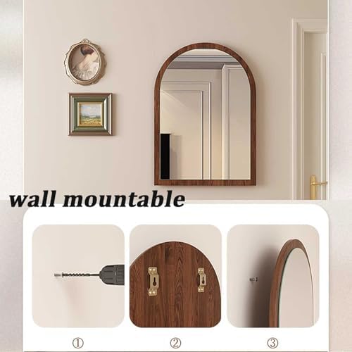 Bcofo Arched Wood Framed Bathroom Mirror Black 35x55cm