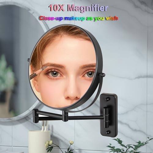 Wall Mounted Makeup Mirror with 1X10X Magnification and 360 Swivel