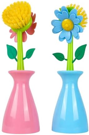 JANKOW Long Handle Flower Pot Brush with Vase 2 Pcs Blue Pink