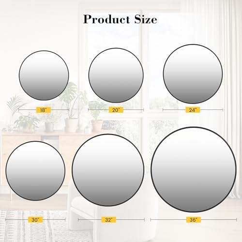 IDEALHOUSE 18 Inch Black Round Wall Mirror