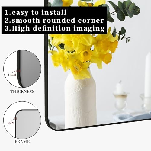 Black Rectangle 30x40 Inch Wall Mirror with Wood Frame