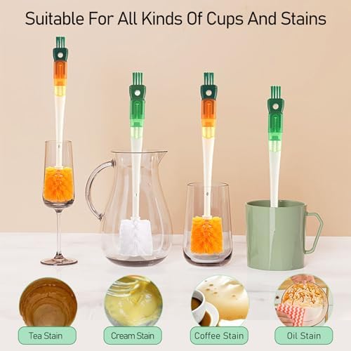 Asennine 5-in-1 Water Bottle Brush Cleaner Set - 2 Sets Orange