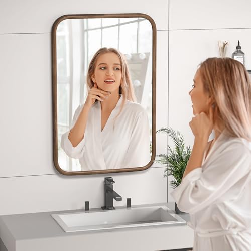 24x36 Wood Grain Frame Wall Mirror for Bathroom Living Room
