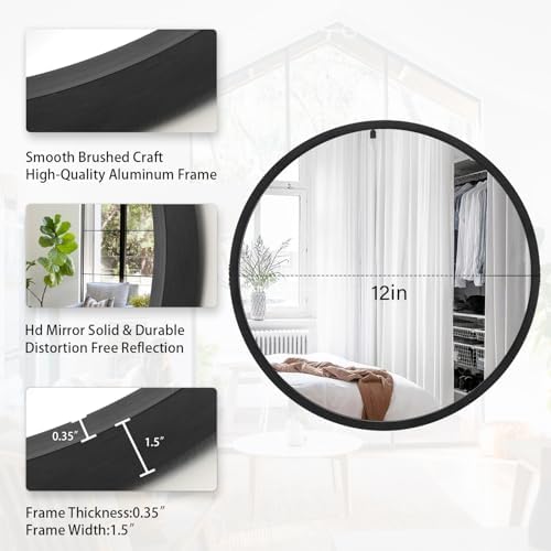 JJUUYOU Round Wall Mirror - Black Circular Bathroom Vanity Mirror