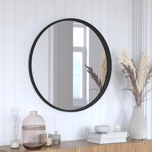 Large Round Wall Mirror - 30 Inch Black Circle Accent Mirror