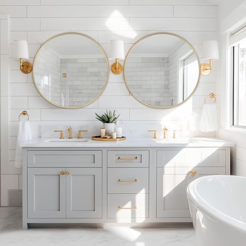 MZON 18-Inch Round Gold Wall Mirror with Tempered Glass