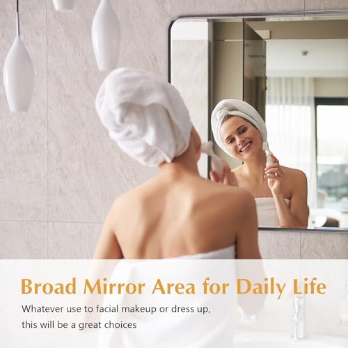 NEWBULIG Round Edge Bathroom Mirror with Thick Black Frame 30x40 Inches