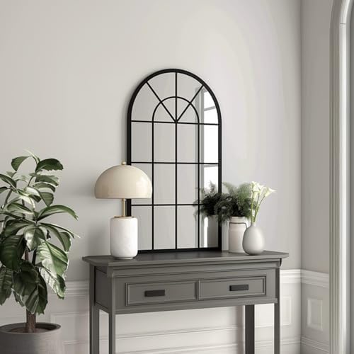 Dewfig Arched Wall Mirror 24x42 Black Iron Frame