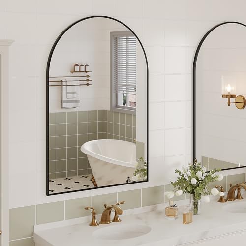 IDEALHOUSE Arched Wall Mirror 30x40 Black Metal Frame Vanity Mirror
