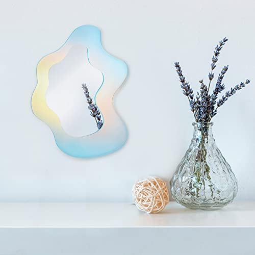 Qunclay Wavy Rainbow Acrylic Mirror with Wooden Base