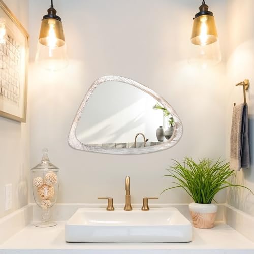 Asymmetrical Wood Oval Mirror for Wall Decor