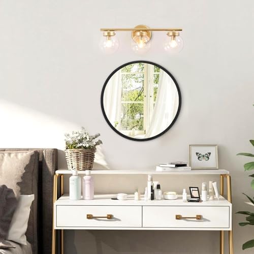 JJUUYOU Round Wall Mirror - Black Circular Bathroom Vanity Mirror