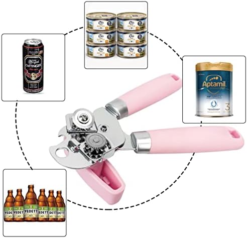 Uyauld Manual Can Opener with Bottle Opener and Silicone Lid Covers - Pink