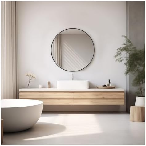 24-Inch Black Round Wall Mirror for Bathroom Entryway Bedroom 1