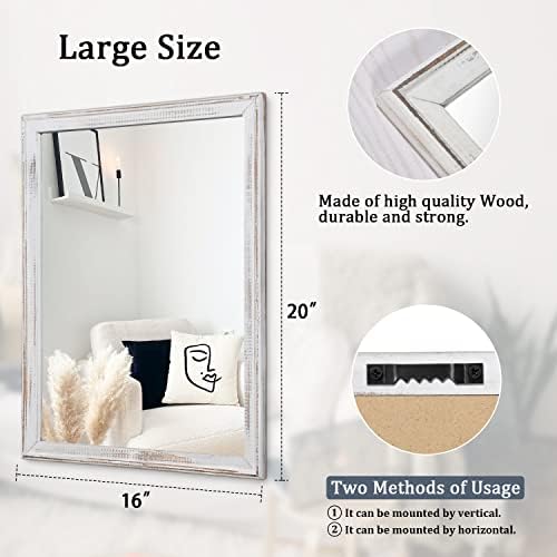 AAZZKANG Rustic White Large Wall Mirror 20x16