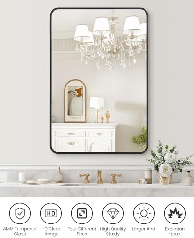 SunnyFurn Round Vanity Mirror with Matte Black Frame