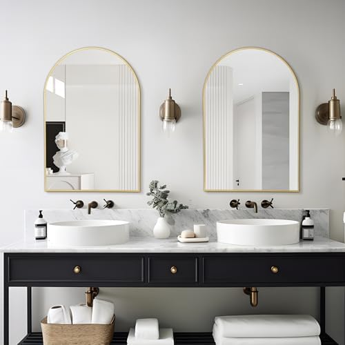 PUZONJIG 20x30 Arched Gold Bathroom Mirror