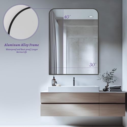 LadyNow 30x40 Inch Black Metal Bathroom Mirror 1