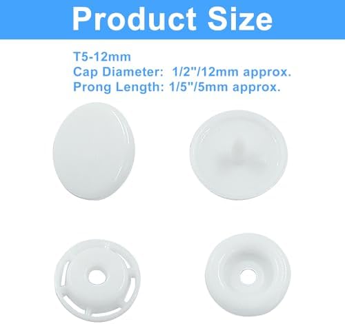 Suiwotin 100 Sets T5 Resin Snap Buttons White Round