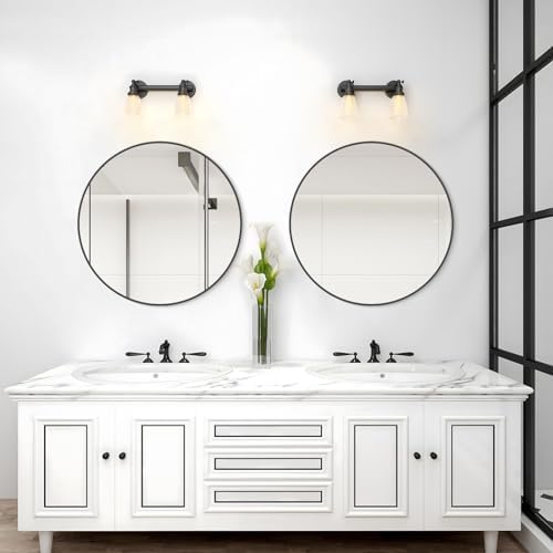 WallBeyond 24 Inch Black Round Wall Mirror with Metal Frame