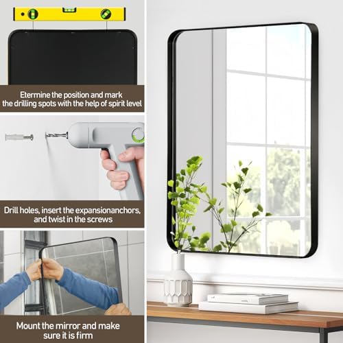 Brushed Matte Black 40x30 Inch Bathroom Mirror 1