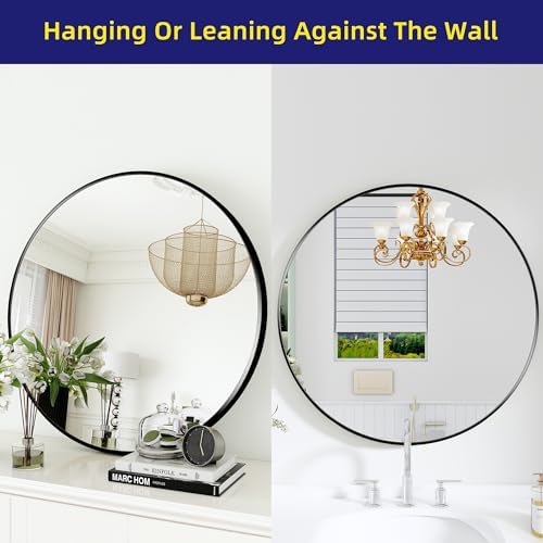 20 Round Bathroom Mirror with Black Metal Frame