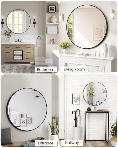 IDEALHOUSE 20 Inch Round Mirror with Matte Black Frame