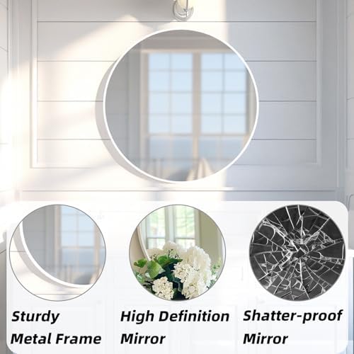 White Round Wall Mirror 20 Inch with Metal Frame
